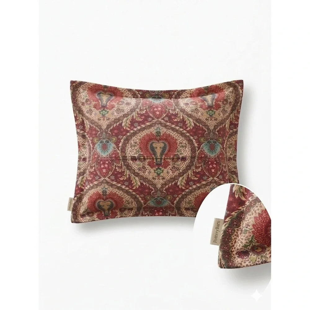 Pottery Barn Darcy Medallion Paisley Standard Pillow Sham Red Cotton 26x20‎